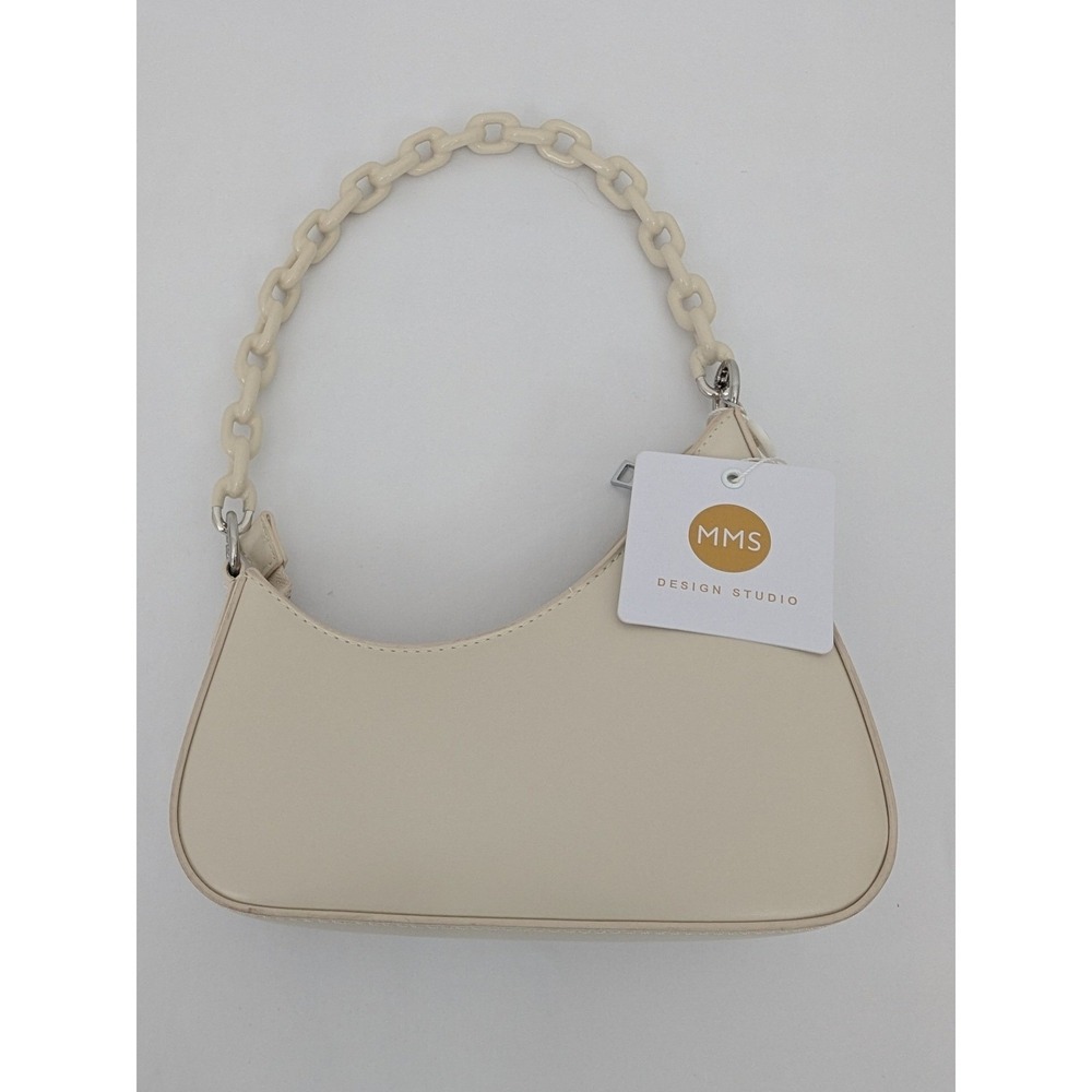 MMS Design Studio Cream Shoulder Bag Chunky Chain Strap Faux Leather